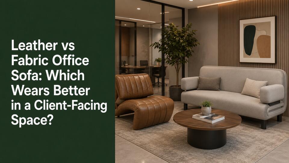 Leather and fabric office sofas compared in client-facing spaces