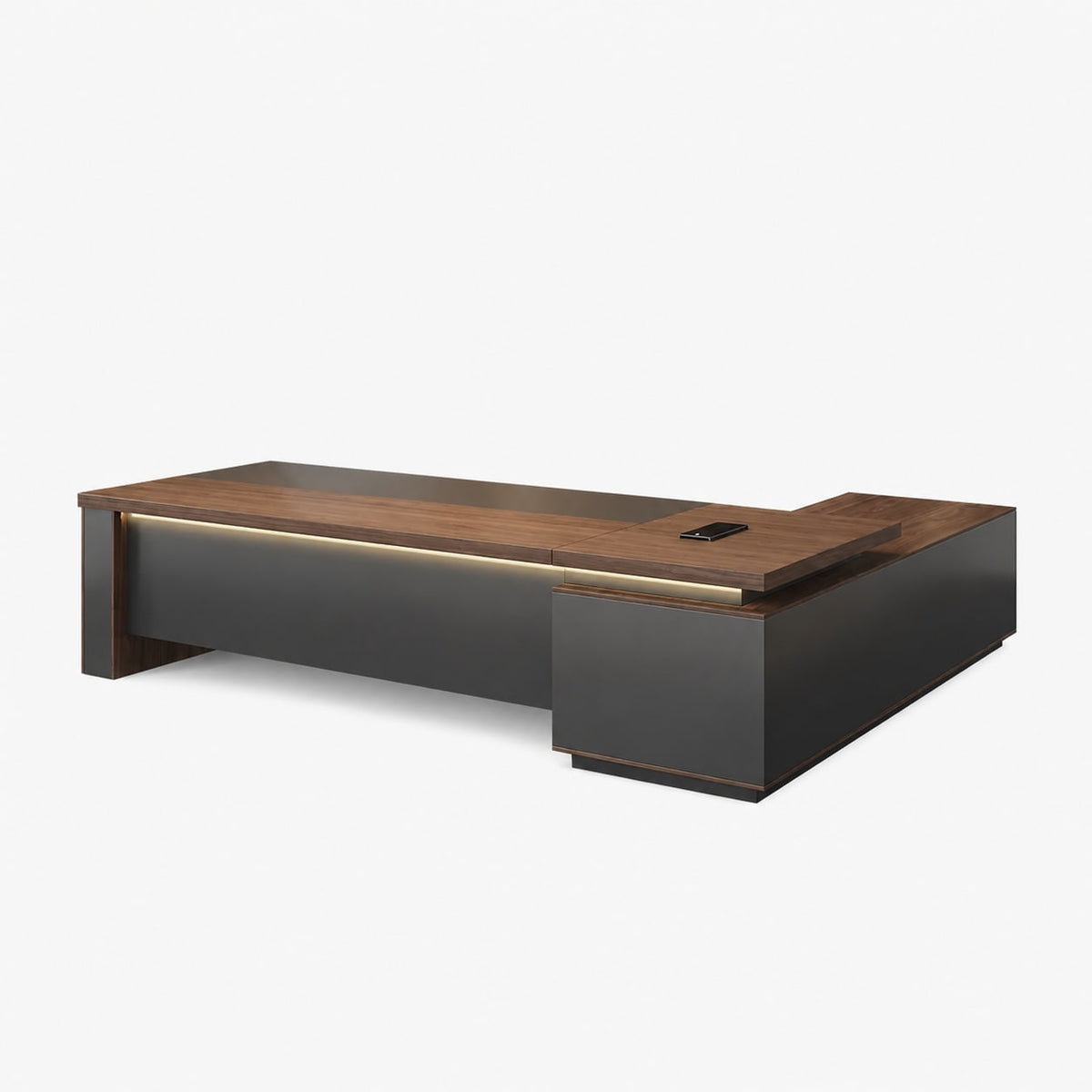 Walnut L-Shaped Executive Desk with Power and Storage – product image 5