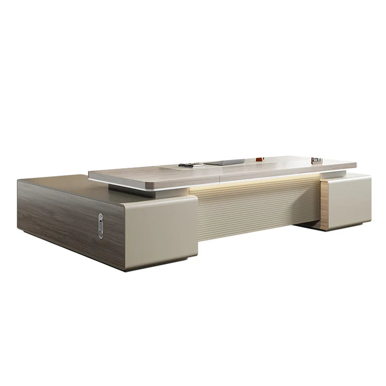 Wood-Grain Executive Desk with Side Cabinet Secondary image