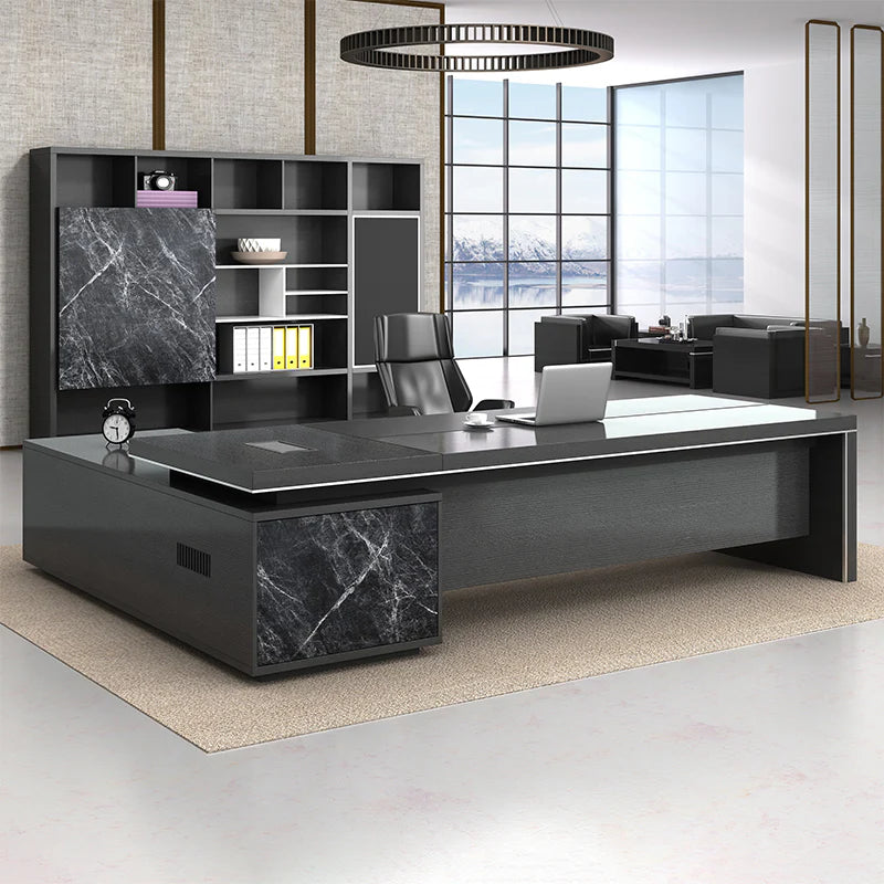 black marble modern l shaped executive desk kaguyasuLBZ 2135 main images 12 Main image
