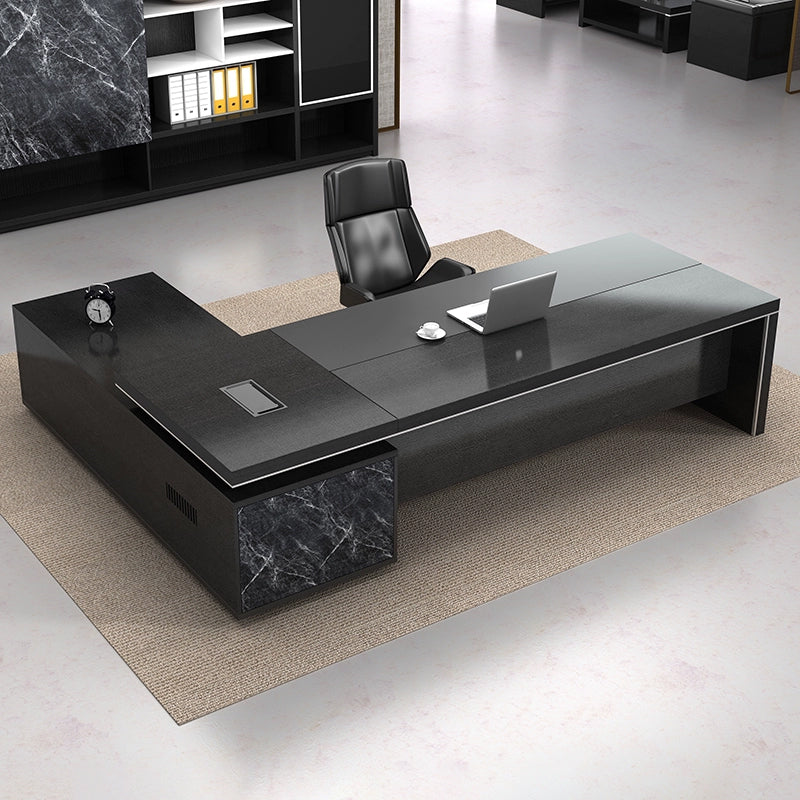 black marble modern l shaped executive desk kaguyasuLBZ 2135 main images 2