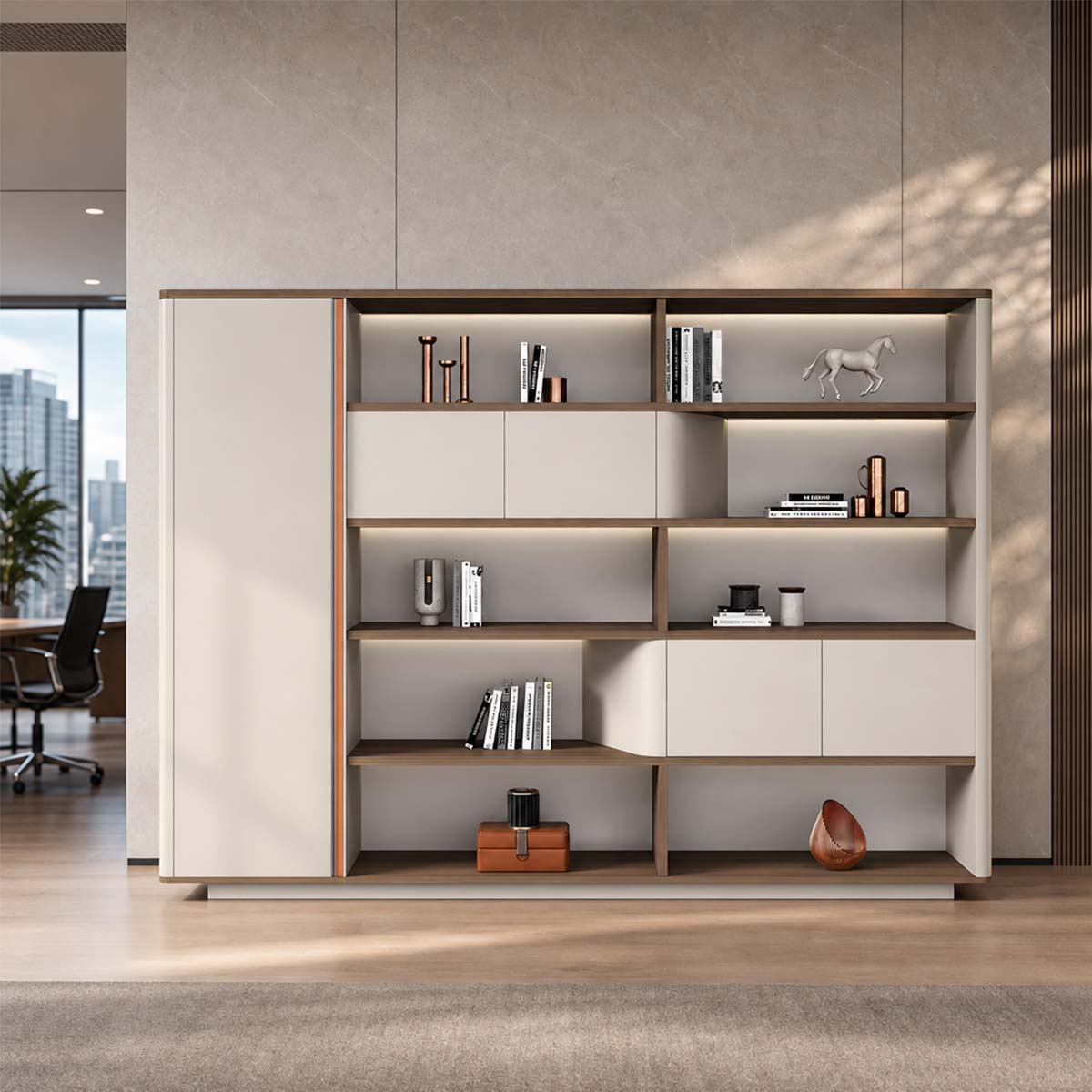 bookcase display cabinet with glass doors and lights kaguyasuMG LBG CH31 main images 1