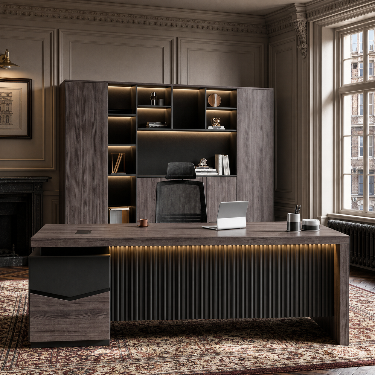 dark-office-scene-walnut-desk-executive-desk-with-credenza-lbz-t092
