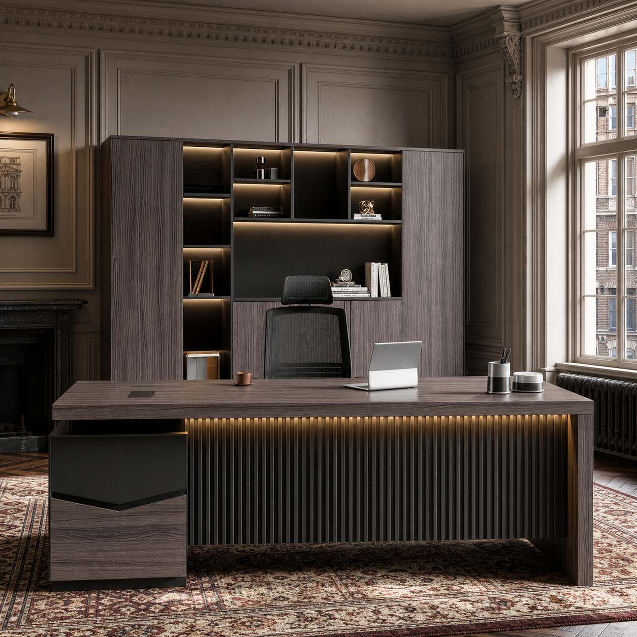 dark-office-scene-walnut-desk-executive-desk-with-credenza-lbz-t092