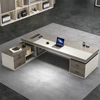 detailed image grey oak l shaped executive desk with side cabinets LBZ K055 2