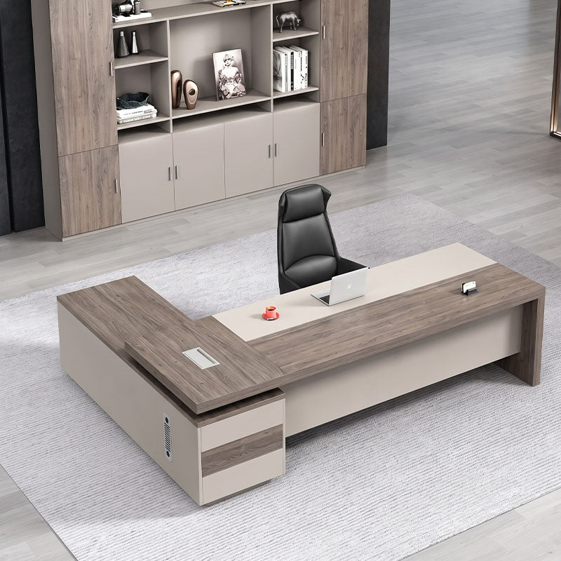 detailed image wood grain executive desk with side cabinet dial lock LBZ C156 10