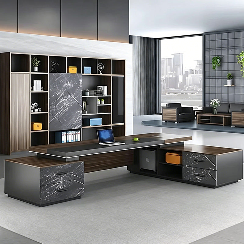l shaped executive desk dark wood desk with storage kaguyasuLBZ 701 detailed images 2