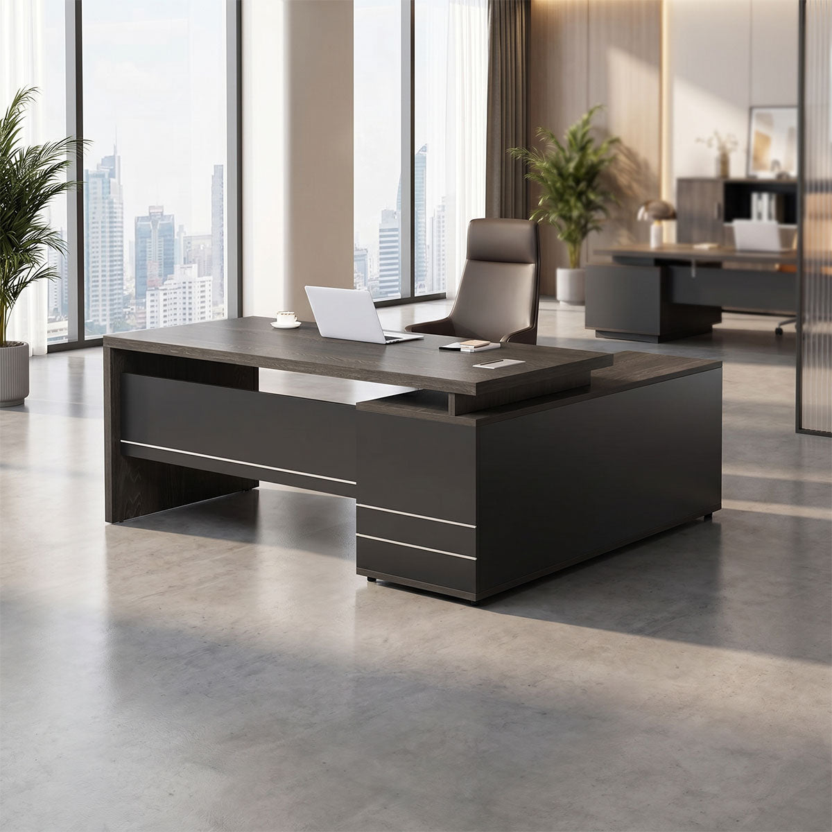 l shaped executive desk fluted wood office desk kaguyasuLBZ M080 main images 1