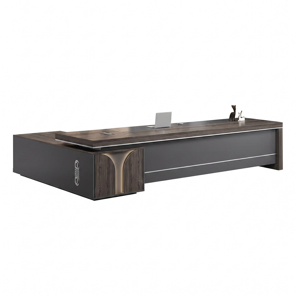 Gray L-Shaped Executive Desk with Side Cabinet & Dial Lock Secondary image