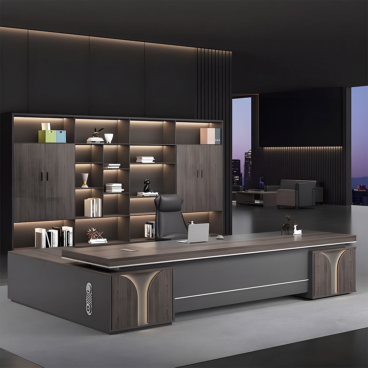 main image gray l shaped executive desk with side cabinet dial lock LBZ M024 1 Main image