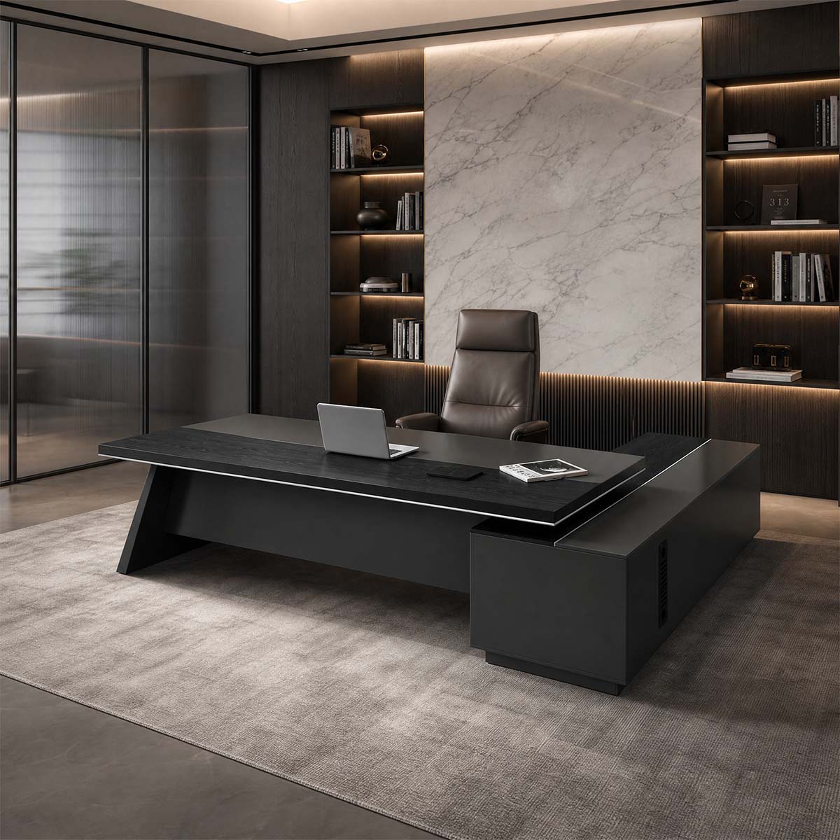 L-Shaped Executive Desk with File Drawers