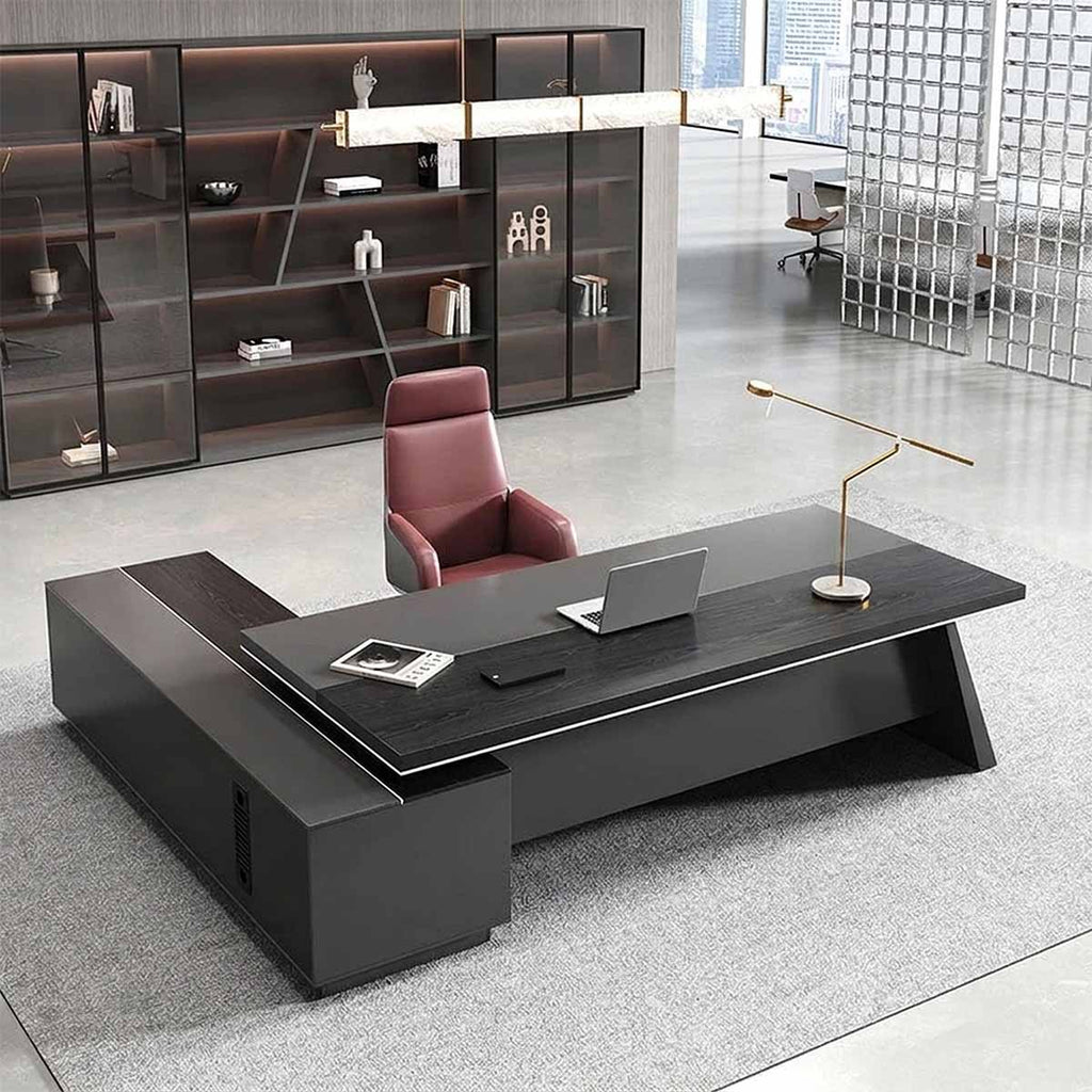 L-Shaped Executive Desk with File Drawers