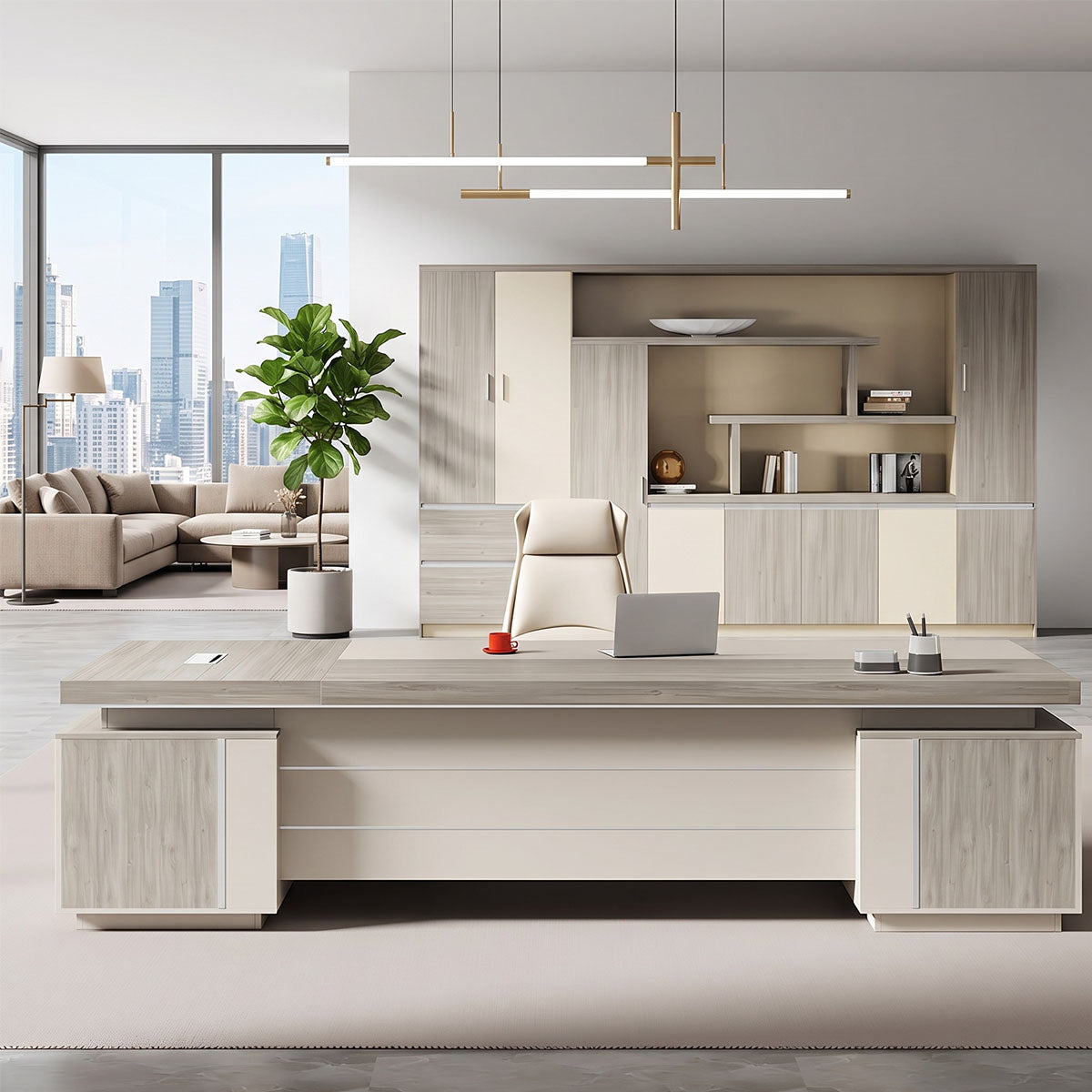 main image luxurious l shaped executive table with power outlet side cabinet LBZ M070 2