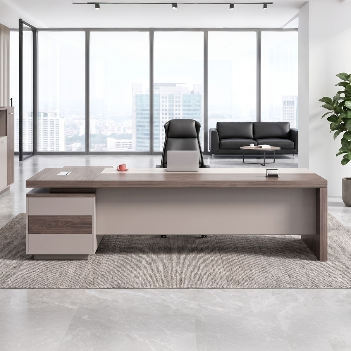 Wood-Grain Executive Desk with Side Cabinet & Dial Lock Secondary image