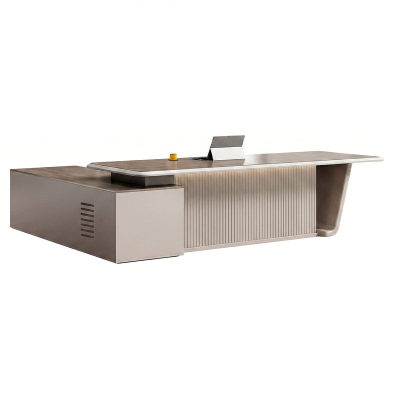 Bureau de direction Kaguyasu LBZ-M044 en L avec support incurvé illuminé et retour de rangement