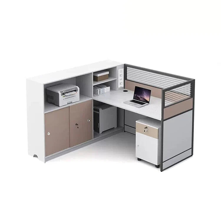 White Desk with Drawers | White L Shaped Desk | Kaguyasu Secondary image