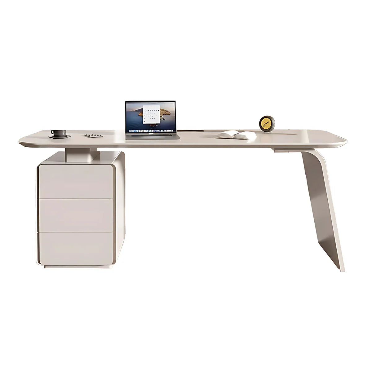White Office Desk | Corner Desk with Storage | Kaguyasu Secondary image